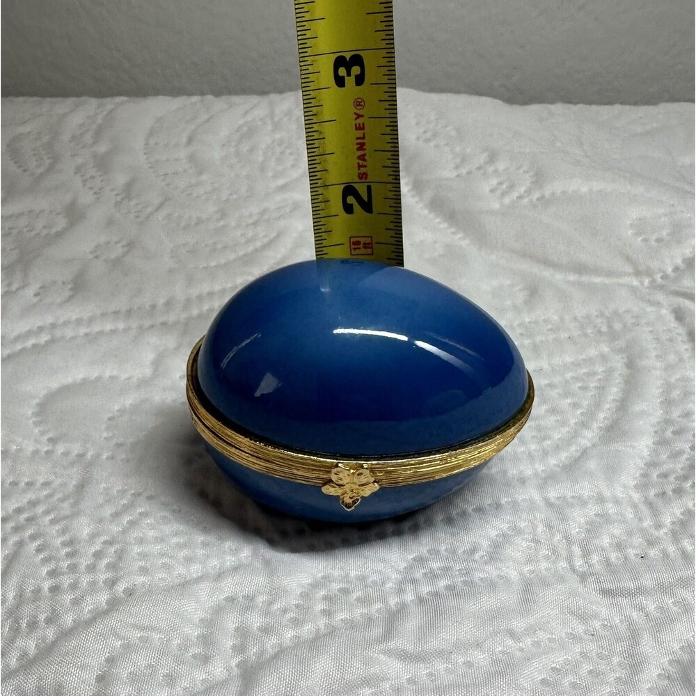Limoges Rabbit Porcelain & Blue Egg Trinket Brass Hinged Boxes France - Picture 15 of 16